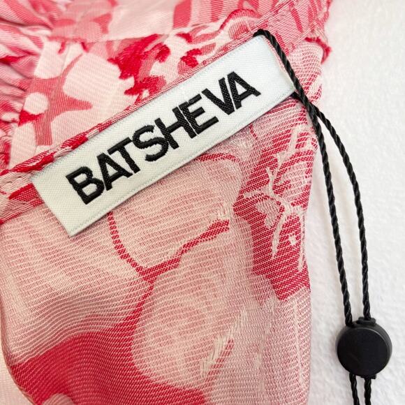 Batsheva Prairie Floral Satin Mini Dress 2 Red NWT - Picture 10 of 12